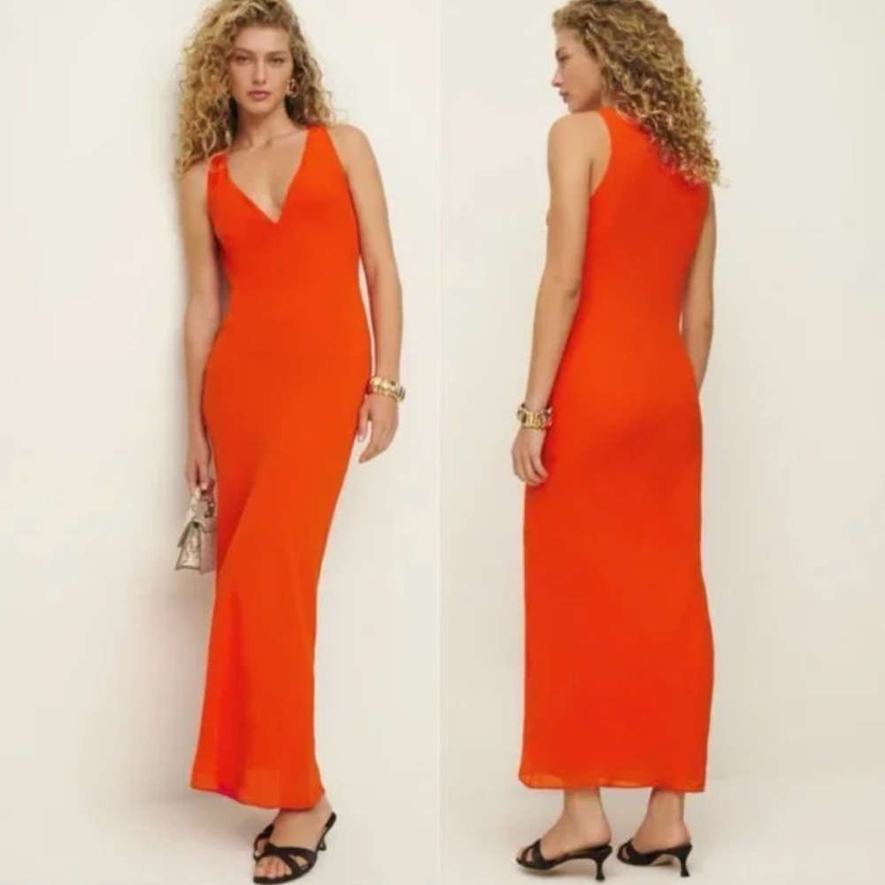 NEW Reformation Siana Dress Maxi V-Neck Dress - Paprika